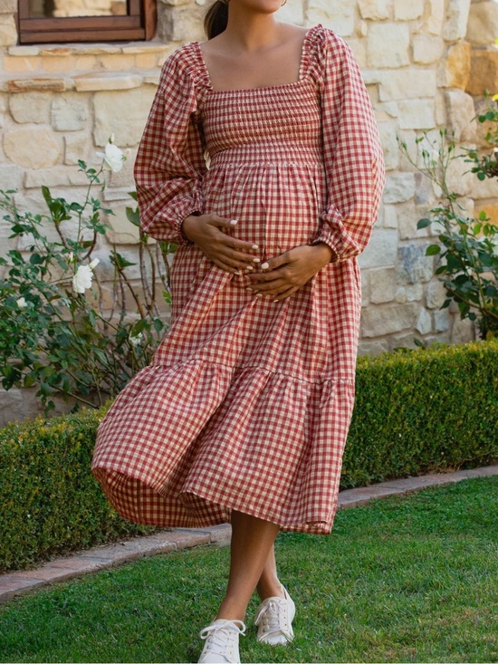 Pinkblush Dresses & Skirts - Pink Blush Maternity Gingham Long Sleeve Midi Dress